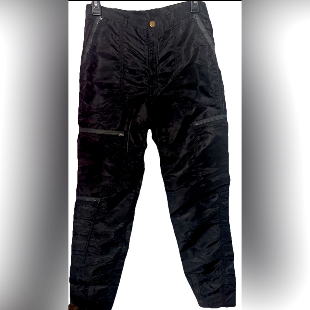 Vintage Panno D'or Pants 28/29 Black 100% Nylon Cargo Parachute